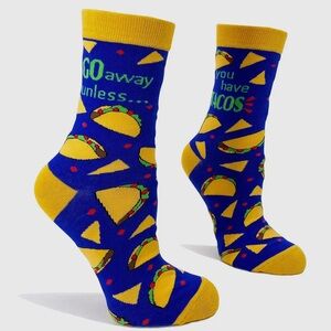 Novelty Women’s Crew Socks- Go away unless you have Tacos